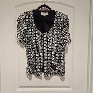 St. John Black and White Floral Short Sleeve Cardigan #834